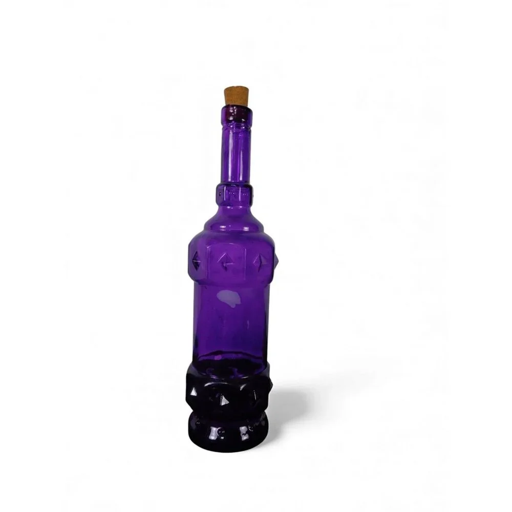Purple Decorative Glass Bottle with Leather Carry Strap
